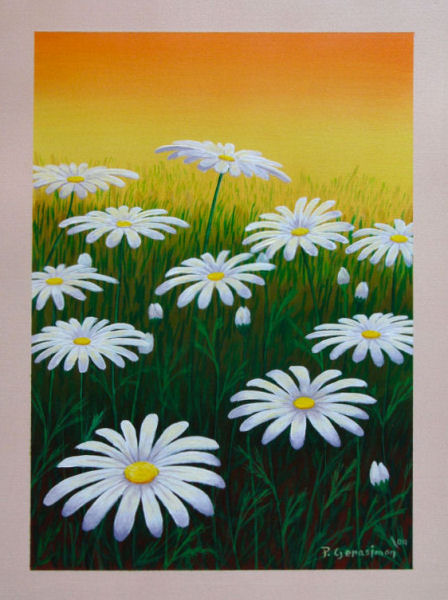 painting pictures of flowers. Oil Painting on stretched