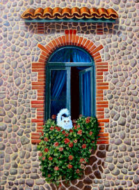 The white cat at the window